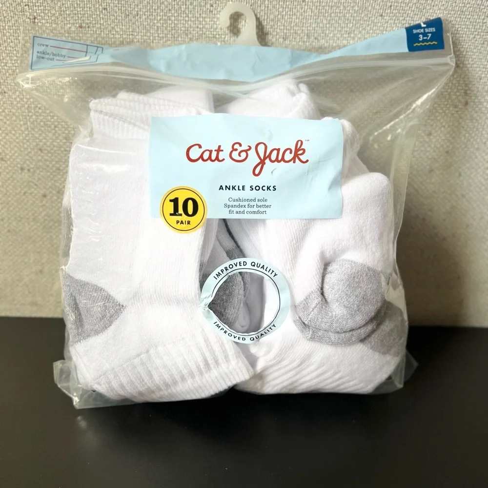 Cat & Jack White Cushioned Ankle Socks 10 Pack Boys